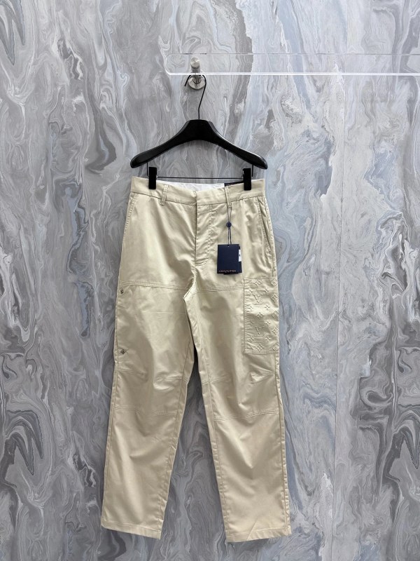 Louis Vuitton Beige Straight-Leg Cargo Pants in Cotton Twill with Floral Stud Pockets
