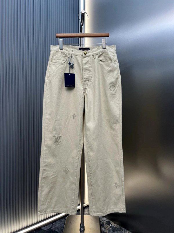 Louis Vuitton Beige Monogram-Embroidered Denim, Fitted Cut