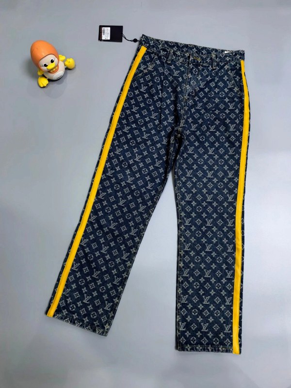 Louis Vuitton-Style Aurora Tie-Dye Cotton Denim Pants in a Wide Straight Cut