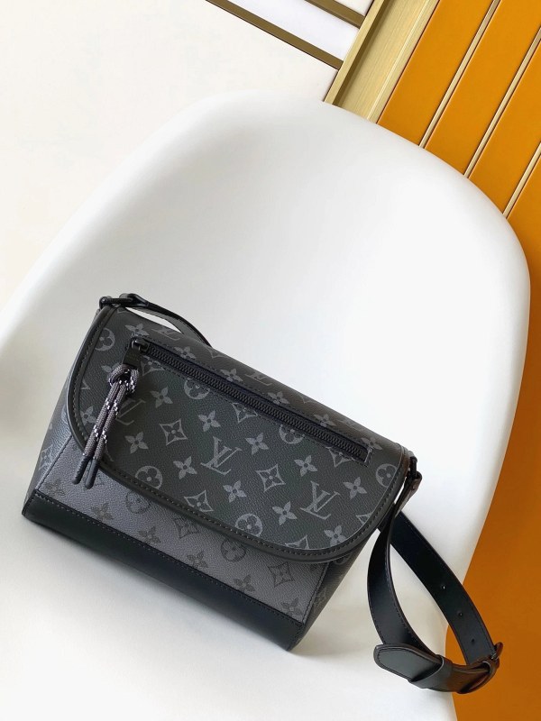 Louis Vuitton Pulse Messenger M12681: a compact Monogram Eclipse flap bag with an adjustable leather strap