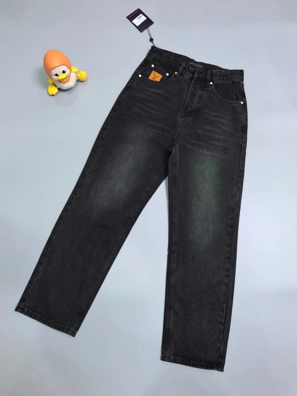 Louis Vuitton 25SS-Style Black Straight Denim with Rear-Pocket Embroidery