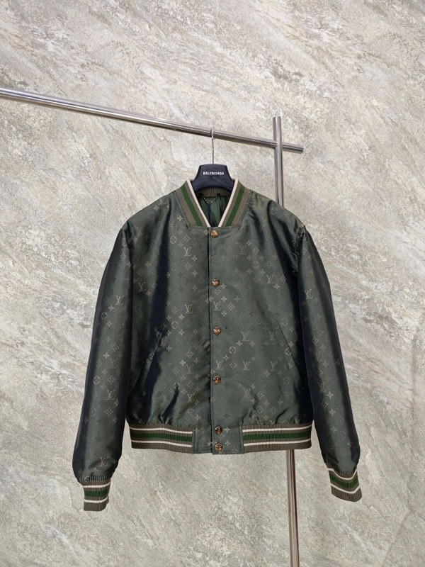Louis Vuitton black collegiate varsity jacket with allover jacquard nylon shell