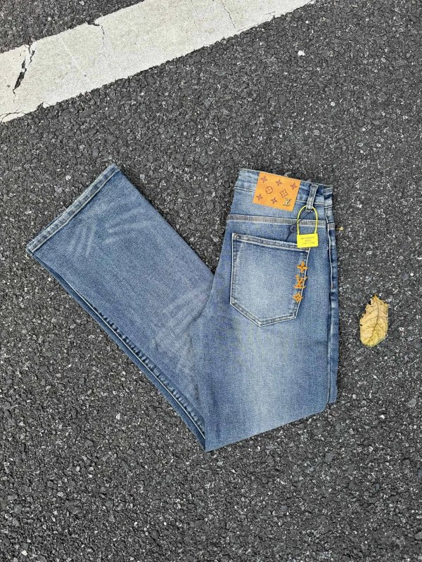 Louis Vuitton Blue Casual Pants: High-Waist Stretch Cut, Sizes 28–36