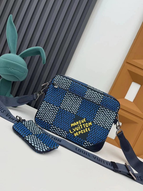 Louis Vuitton Trio Messenger in Blue Check Canvas: A Three-Piece Crossbody with Detachable Pouch and Coin Purse