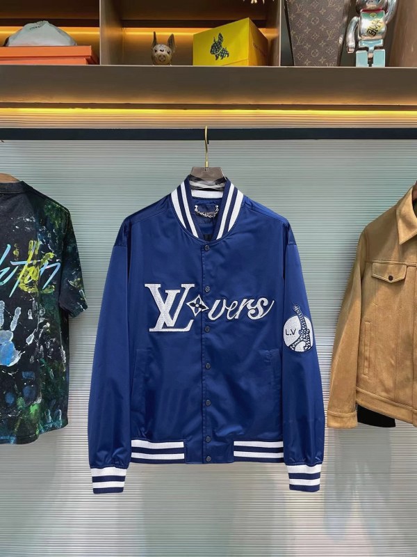 Louis Vuitton Collegiate Varsity Jacket in Blue or Black, Loose Mid-Long Cut