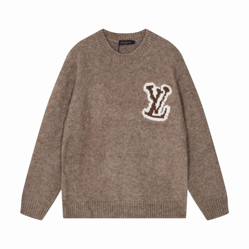 Louis Vuitton Brown Wool Crewneck Sweater With Large Front-and-Back LV Logo