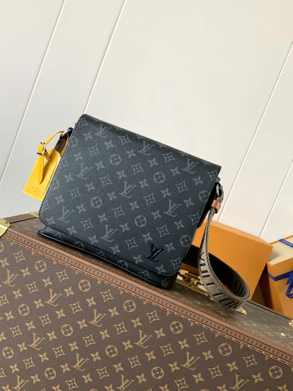Louis Vuitton District PM in Monogram Eclipse: Compact Canvas Messenger With Leather Trim