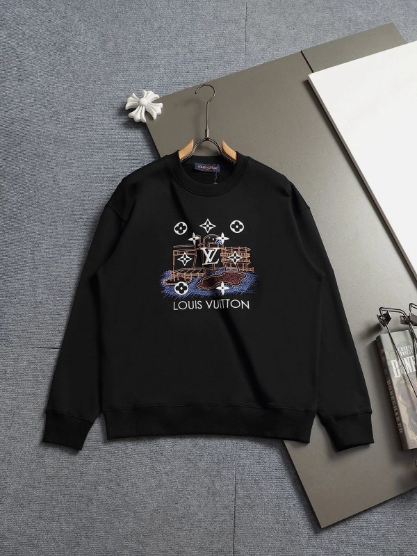 Louis Vuitton Embroidered-Logo Crewneck Sweater in Black or Grey