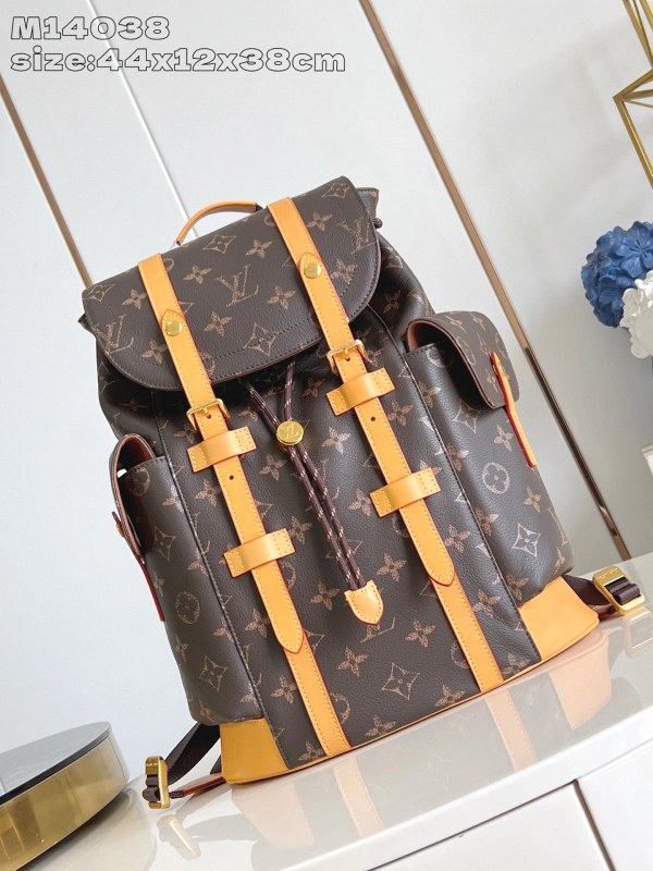 Louis Vuitton Christopher MM in aged-effect Monogram leather: a large flap backpack with a soft cowhide body and vintage-finished trim