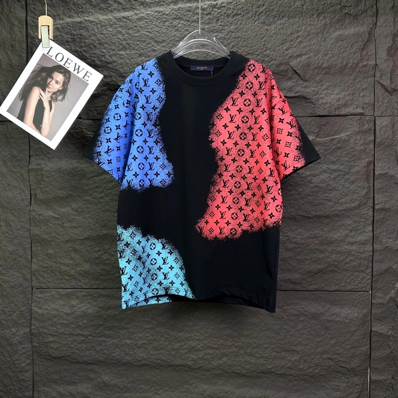 Louis Vuitton Black Splatter-Print Allover-Logo Tee in 320gsm Double-Yarn Cotton