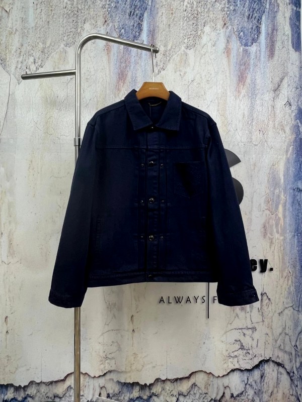 Louis Vuitton Navy Denim Work Jacket with Tonal Embossed Monogram