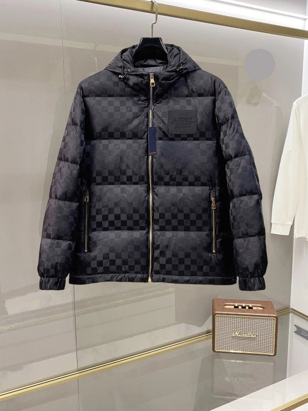 Louis Vuitton Black Monogram Puffer Jacket With Colorblock Cold-Weather Build