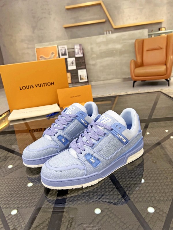 Louis Vuitton Blue Trainer-Style Sneakers in a Multicolor Calfskin Build, Sizes 35-45