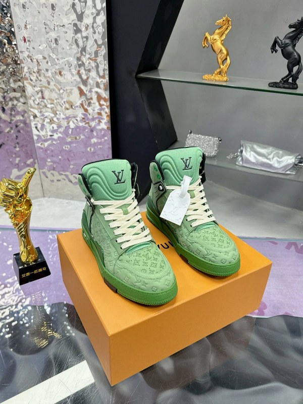 Louis Vuitton Green High-Top LV Trainer With Embossed Monogram Outsole