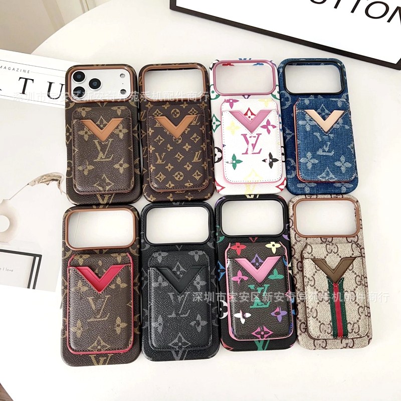 Louis Vuitton Multicolor Phone Case Collection: Embossed PU Leather with Card Slot and Kickstand