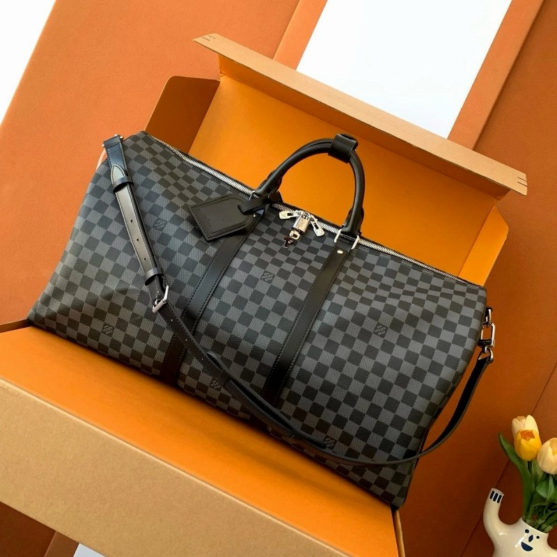 Louis Vuitton-Style PU Duffle With Expandable 36–55L Capacity