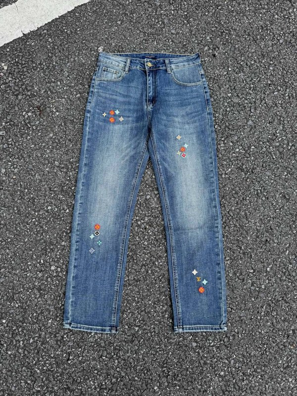 Louis Vuitton blue straight-leg jeans, style H188, in sizes 28–36