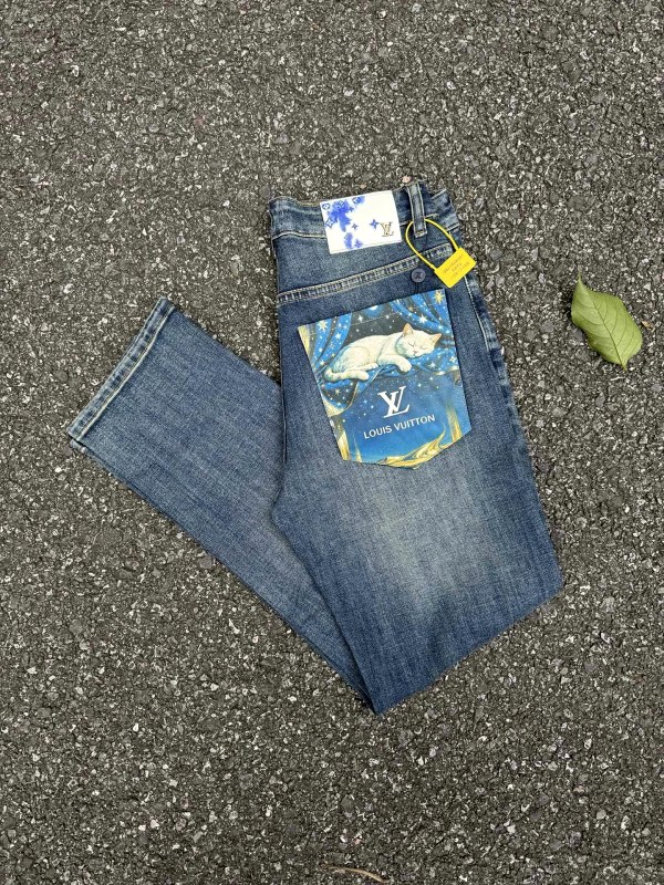 Louis Vuitton Blue Jeans, Style H179: High-Waist Straight Cut with YKK Zip