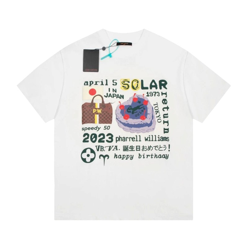 A white Louis Vuitton birthday-cake graphic tee in 270g double-yarn cotton