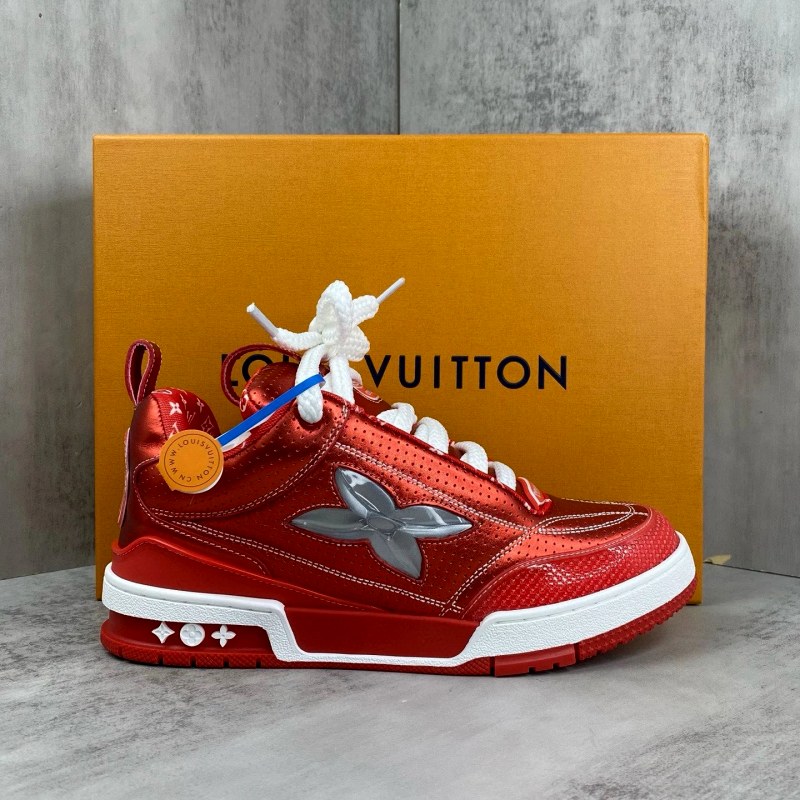 Louis Vuitton Red Low-Top Sneakers in Skate Style with Oversized Side Flower Motif