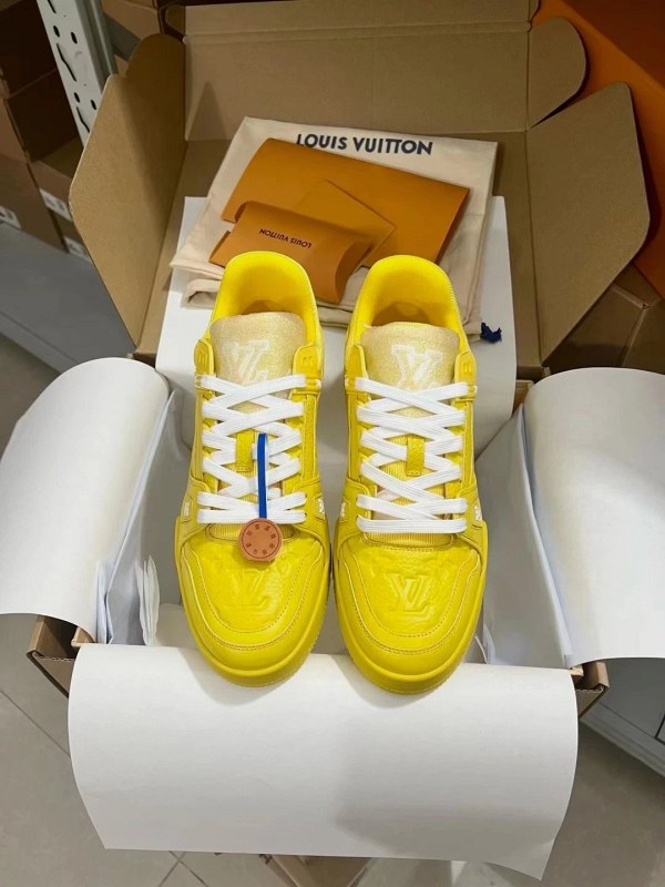 Louis Vuitton LV Trainer in Yellow Embossed Calf with Monogram Denim