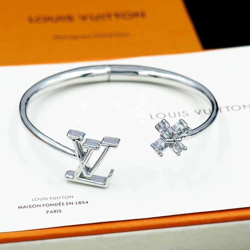 Louis Vuitton Silver Bracelet: an Asymmetric Iconic Flower Open Frame