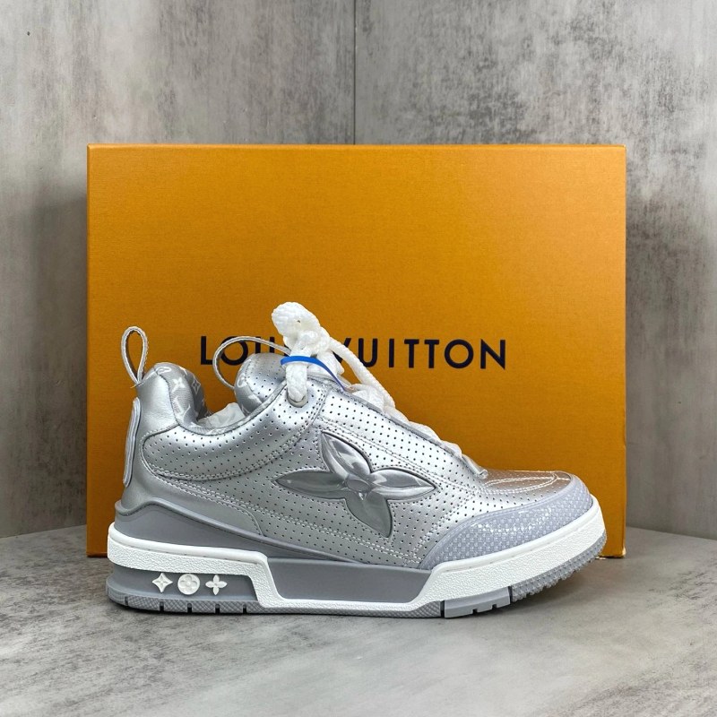 Louis Vuitton Silver Athletic-Style Sneaker in the LV Trainer Silhouette