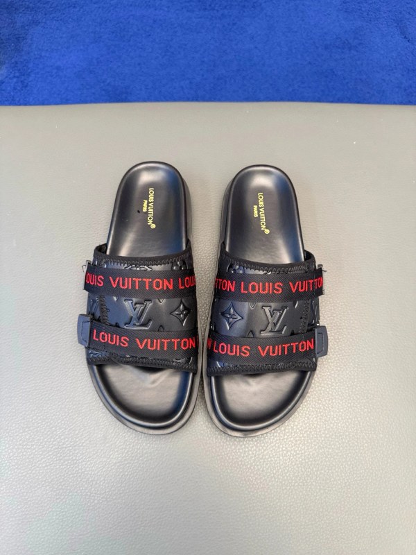 Gray Louis Vuitton Slides in a Loose, Casual Cut, Listed in Sizes 38–45