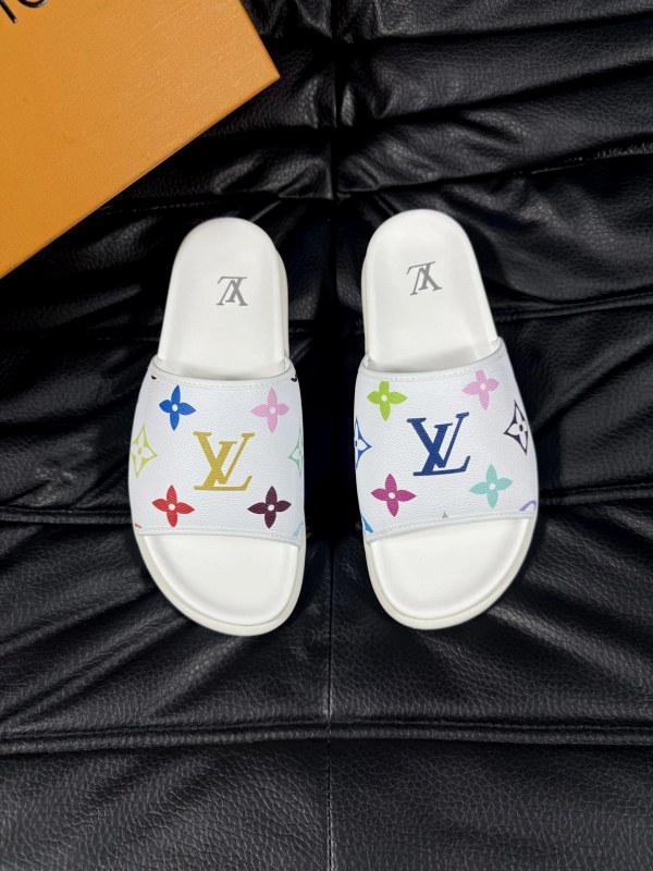 Louis Vuitton white slides in an easygoing casual style, listed across sizes 35–45