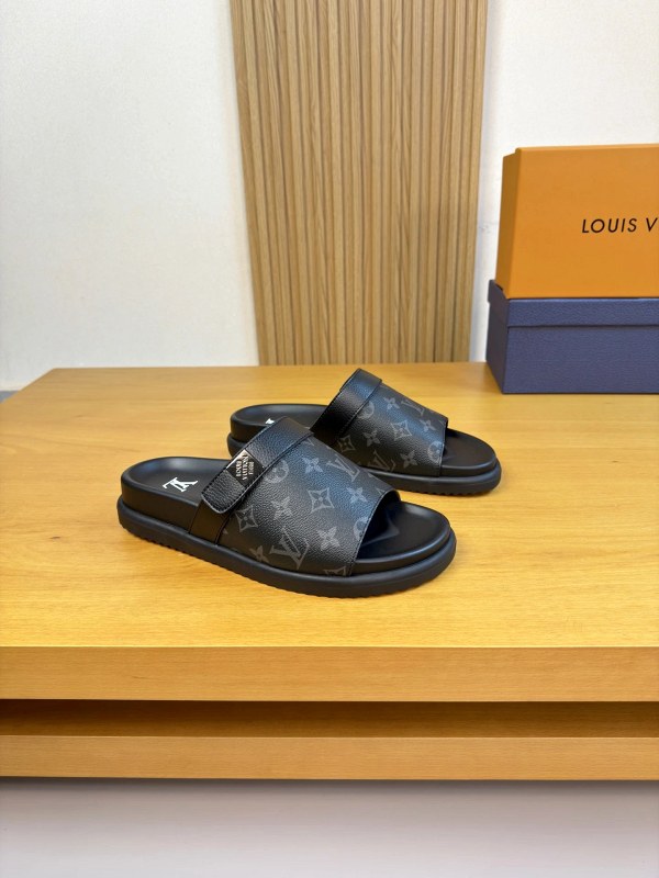 Louis Vuitton Brown Slides With Italian-Imported Upper and Leather Insole