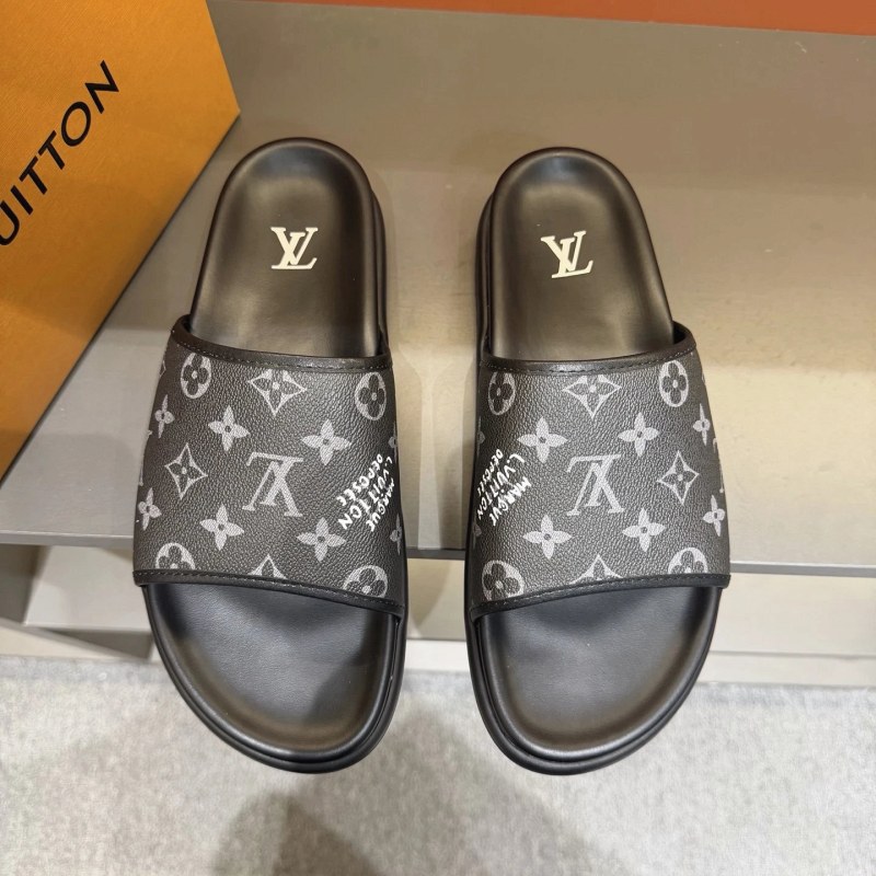 Louis Vuitton Black Slides: Casual Slider with Italian Leather Upper and Cowhide Insole