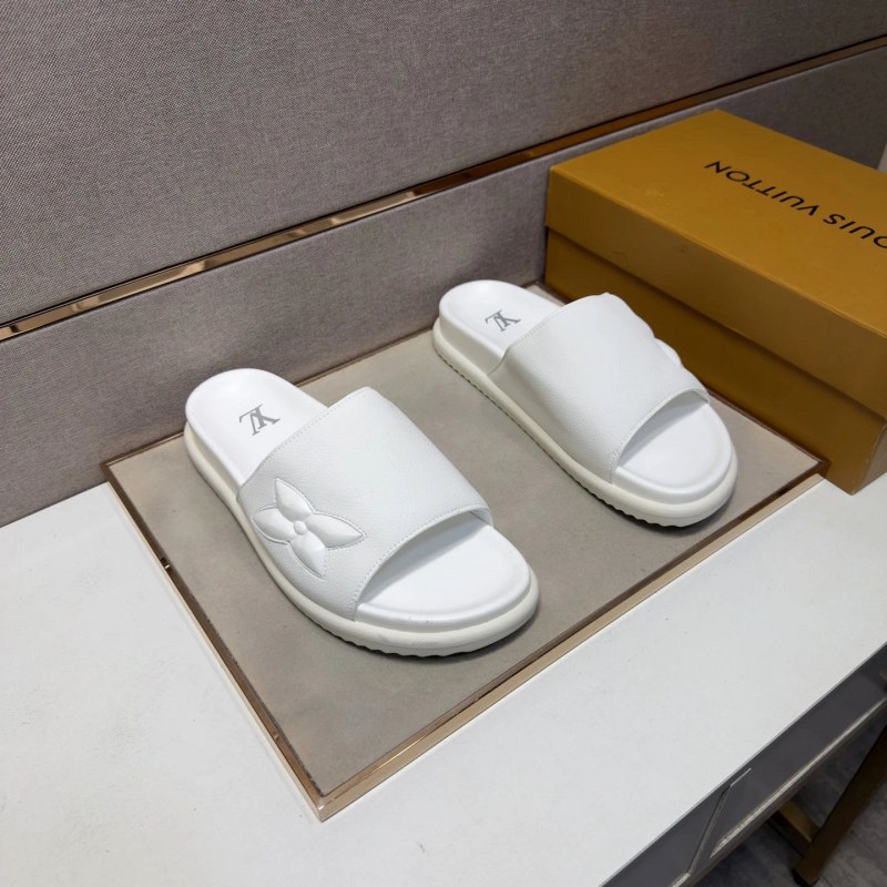 Louis Vuitton White Slides With a Multi-Material Upper and Leather Lining