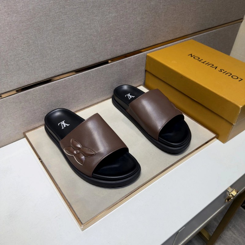 Louis Vuitton Brown Slides in a Multi-Material Casual Build