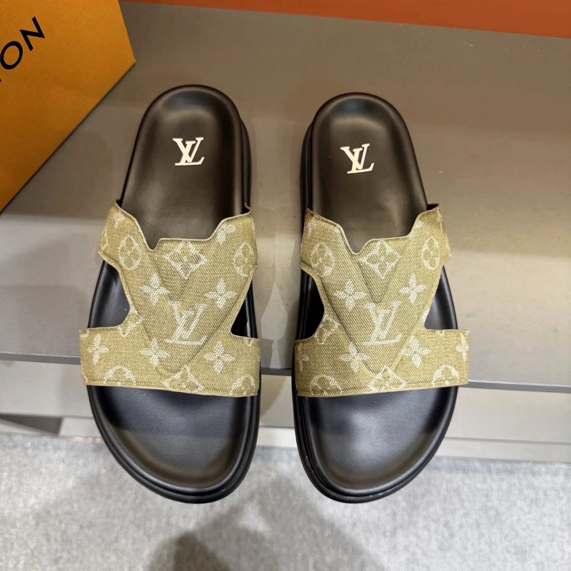 Louis Vuitton Brown Slides with a Claimed Italian-Imported Upper and Leather Insole