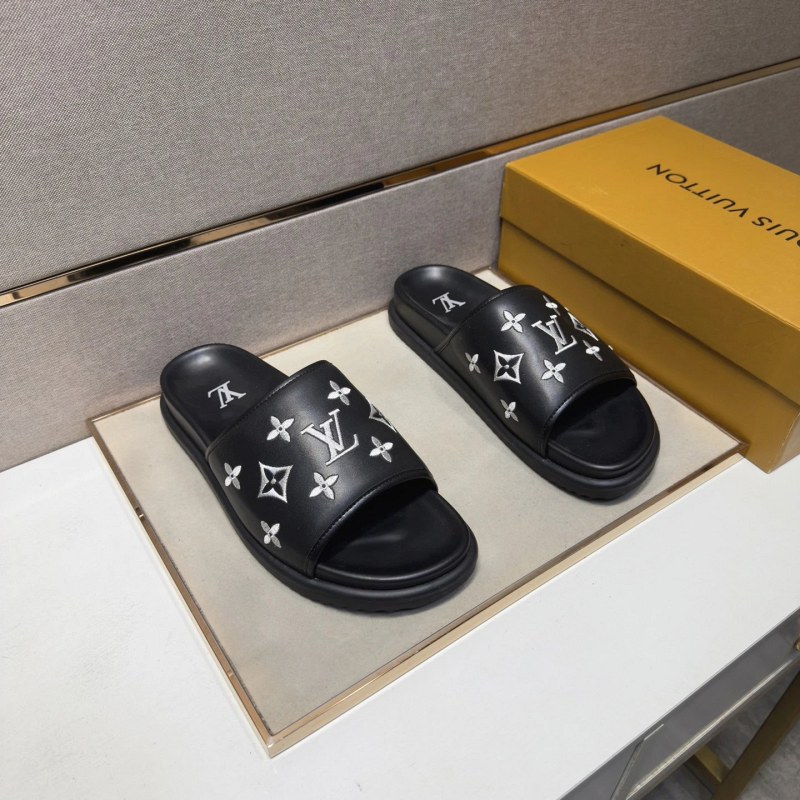 Louis Vuitton Black Slides With a Multi-Material Upper and Leather Lining