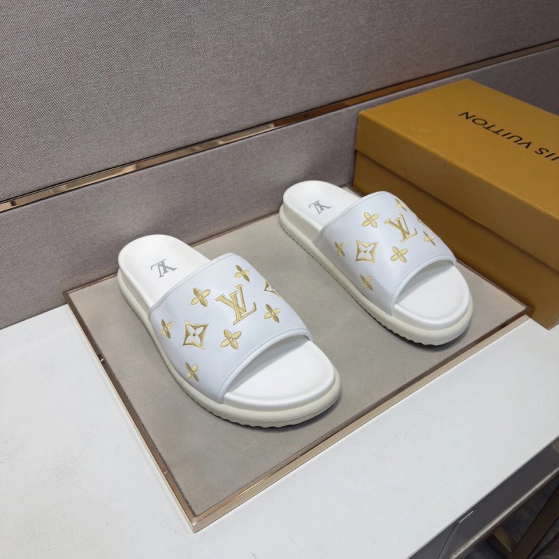 Louis Vuitton White Slides: Multi-Material Upper, Leather Lining, Six Colorways