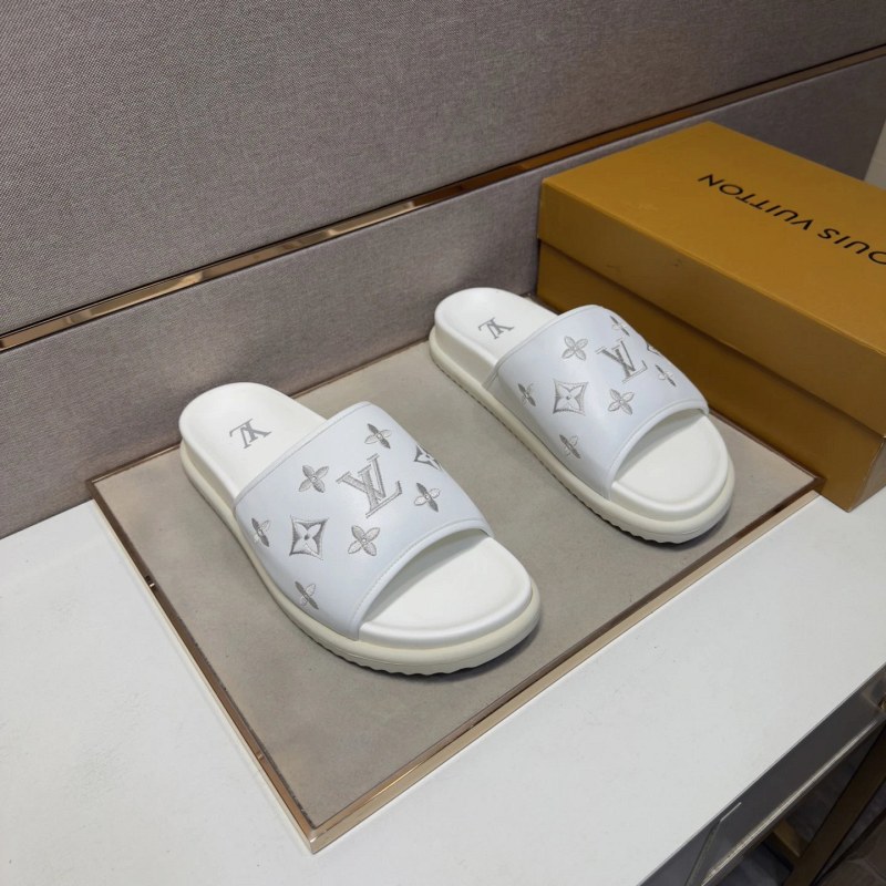 Louis Vuitton White Monogram Slides: Multi-Material Upper, Leather Lining, Six Colors
