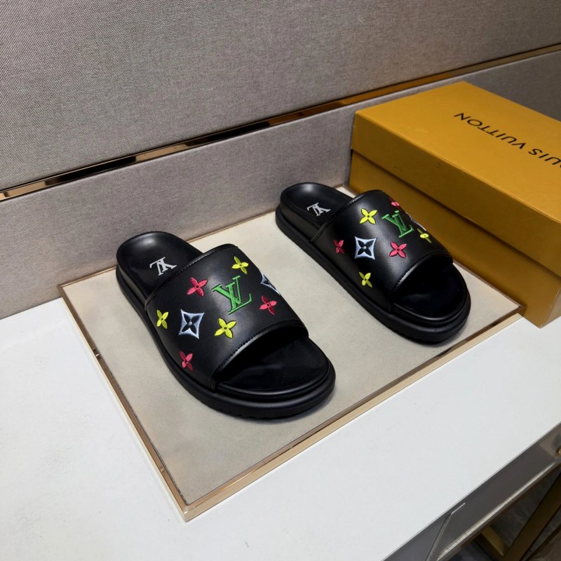 Louis Vuitton Black Slides With a Multimaterial Upper and Leather Lining, Listed in the 38–45 Range