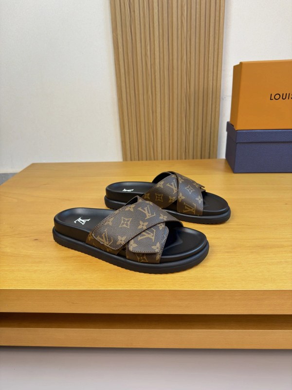 Louis Vuitton Orange Slides with a Layered Multicolor Upper