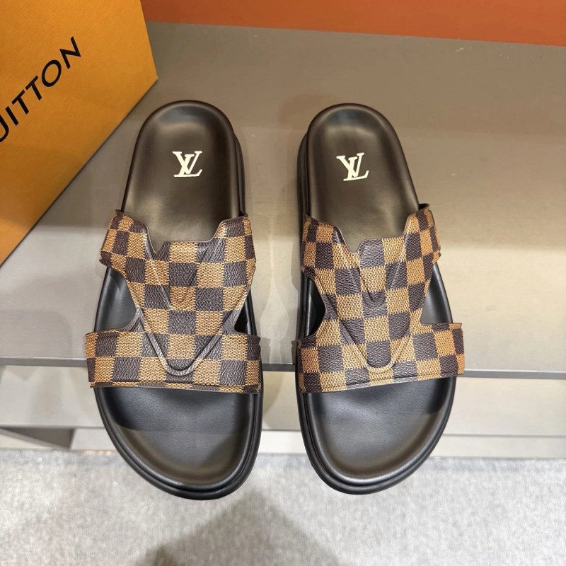 Louis Vuitton Black Slides With a Catalog-Listed Italian-Imported Upper and Cowhide Insole