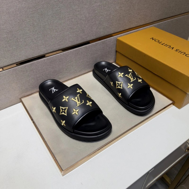 Louis Vuitton Black Slides: Multi-Material Flat Slide With Leather Lining, Listed in Six Colors