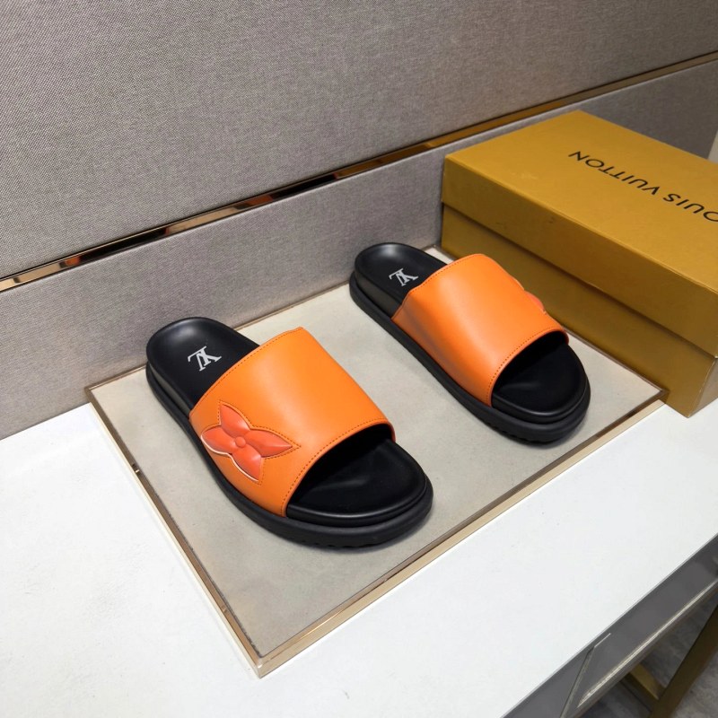 Louis Vuitton Orange Slides with a Multi-Material Upper and Leather Lining