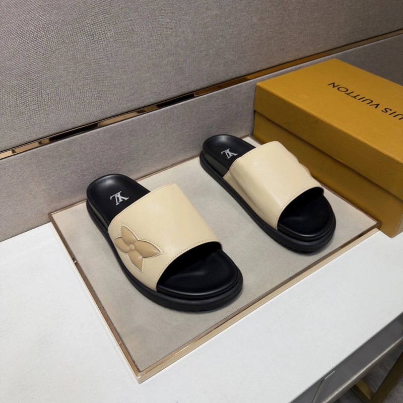 Louis Vuitton Black Slides with a Multi-Material Upper and Leather Lining