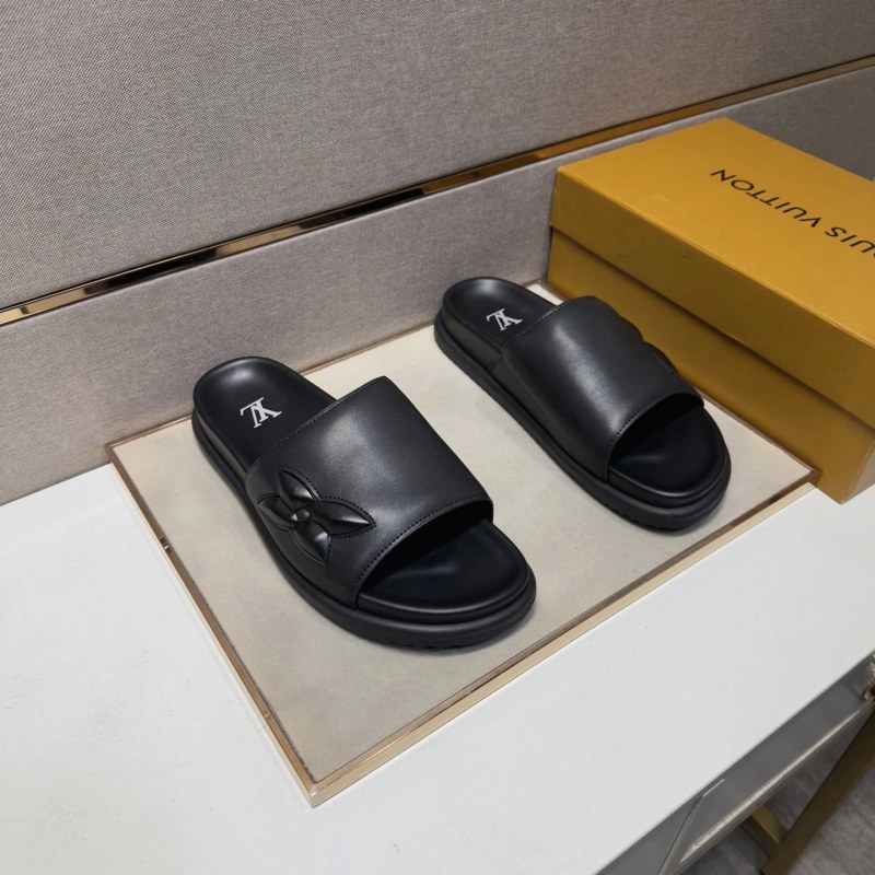 Louis Vuitton Black Slides With a Multi-Material Upper and Leather Lining