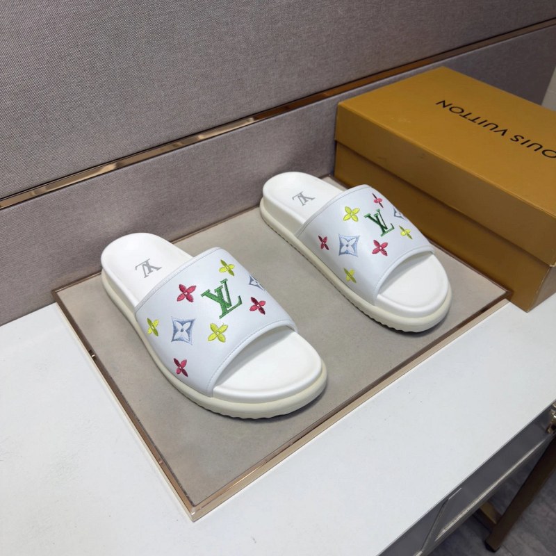 Louis Vuitton White Slides with Mixed-Material Upper and Leather Lining, Sizes 38–45