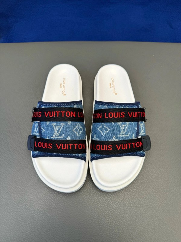 Louis Vuitton white slide in a casual slip-on format with a listed size run to 45