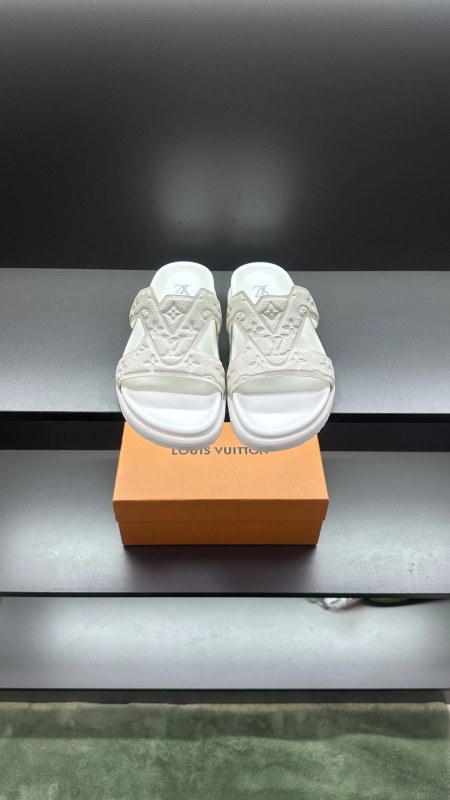 Louis Vuitton men's slides with a cowhide upper, listed in sizes 38–45