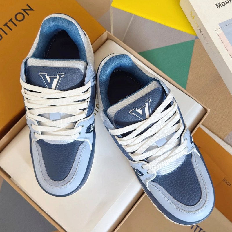 Louis Vuitton Trainer Maxi–Style Sneakers in Blue and White on a 4 cm Padded Sole
