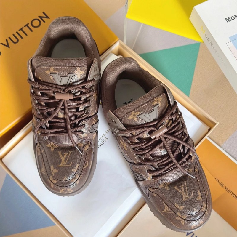 Louis Vuitton orange Trainer Maxi-style sneakers with a 4cm bread-shoe sole and beaded laces