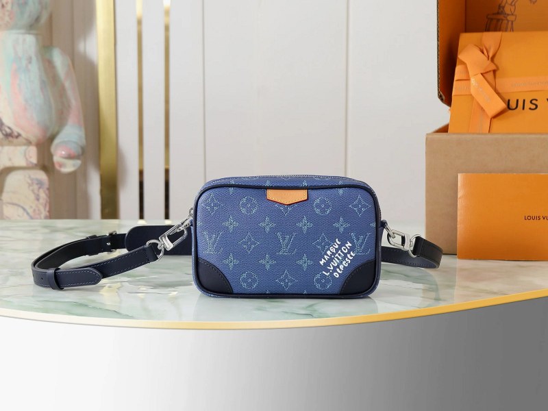 Louis Vuitton Trocadéro Mini in Blue Monogram Heritage — a compact 20 x 13 x 6.5 cm shoulder bag with a removable strap